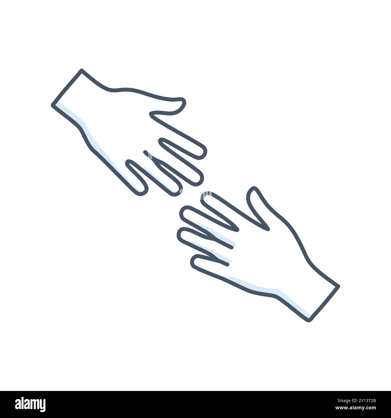 Helping hands. Two hands reaching out to each other, symbolizing support, partnership, and connection. Stock Vector