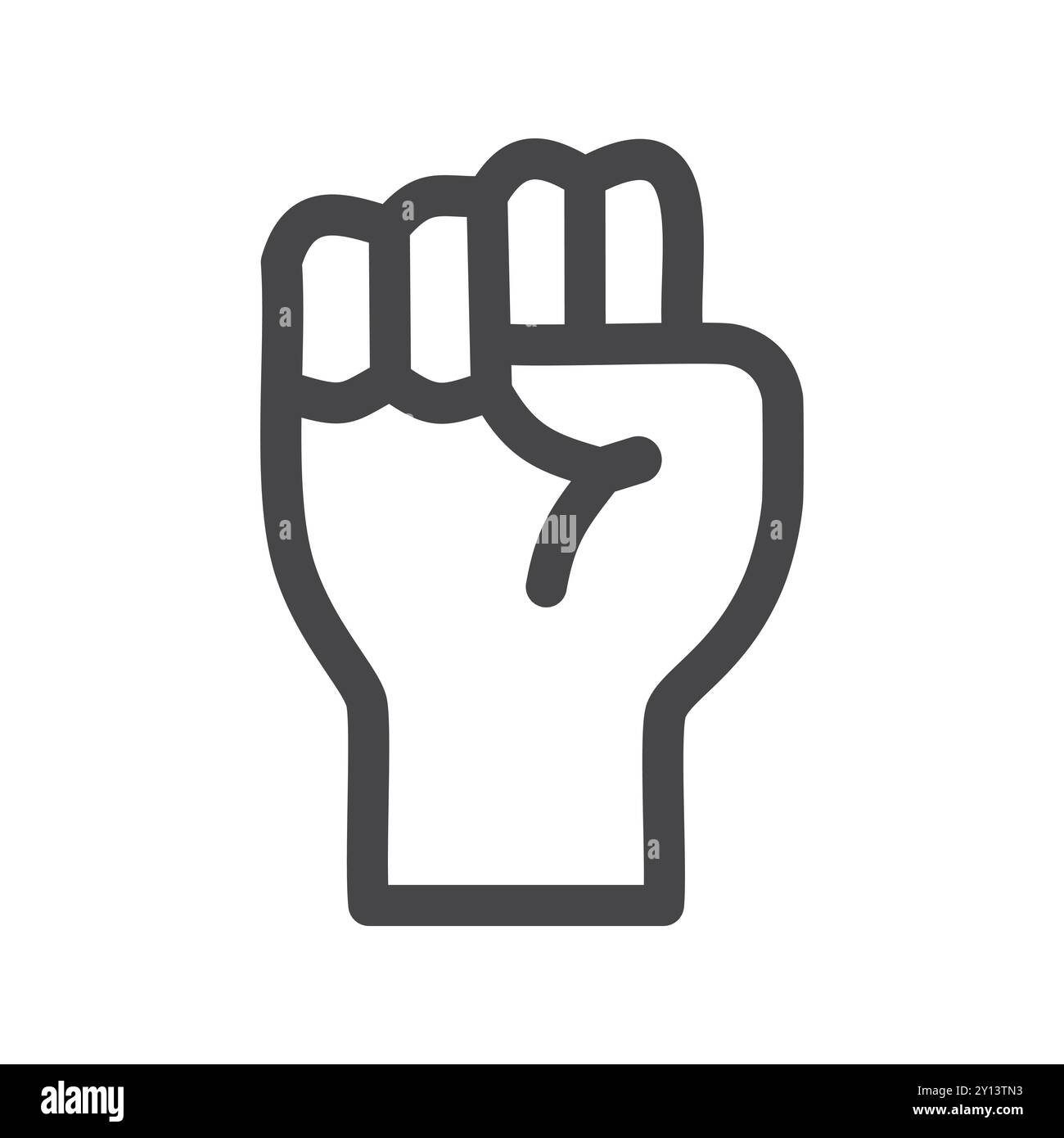 Raised fist icon. Black and white line drawing of a raised fist. Symbol ...