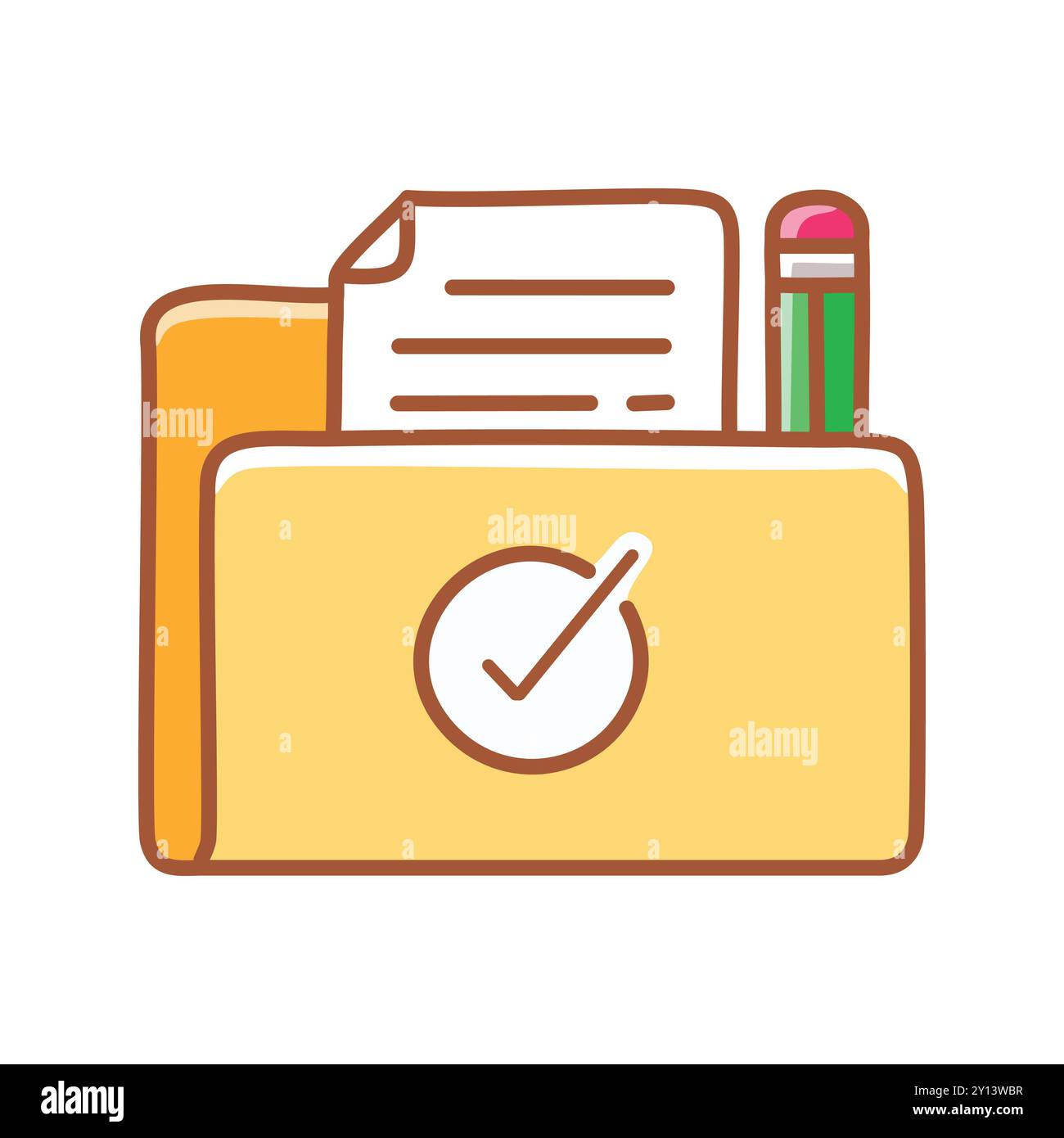 Completed folder icon. Yellow folder with a check mark, showing task ...