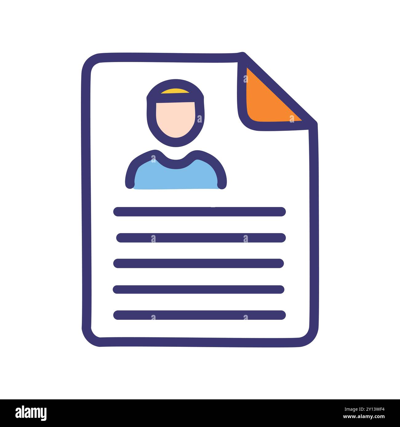 Profile document icon. Person profile document with folded corner, data, information.  Useful for web, app, or presentation design. Stock Vector