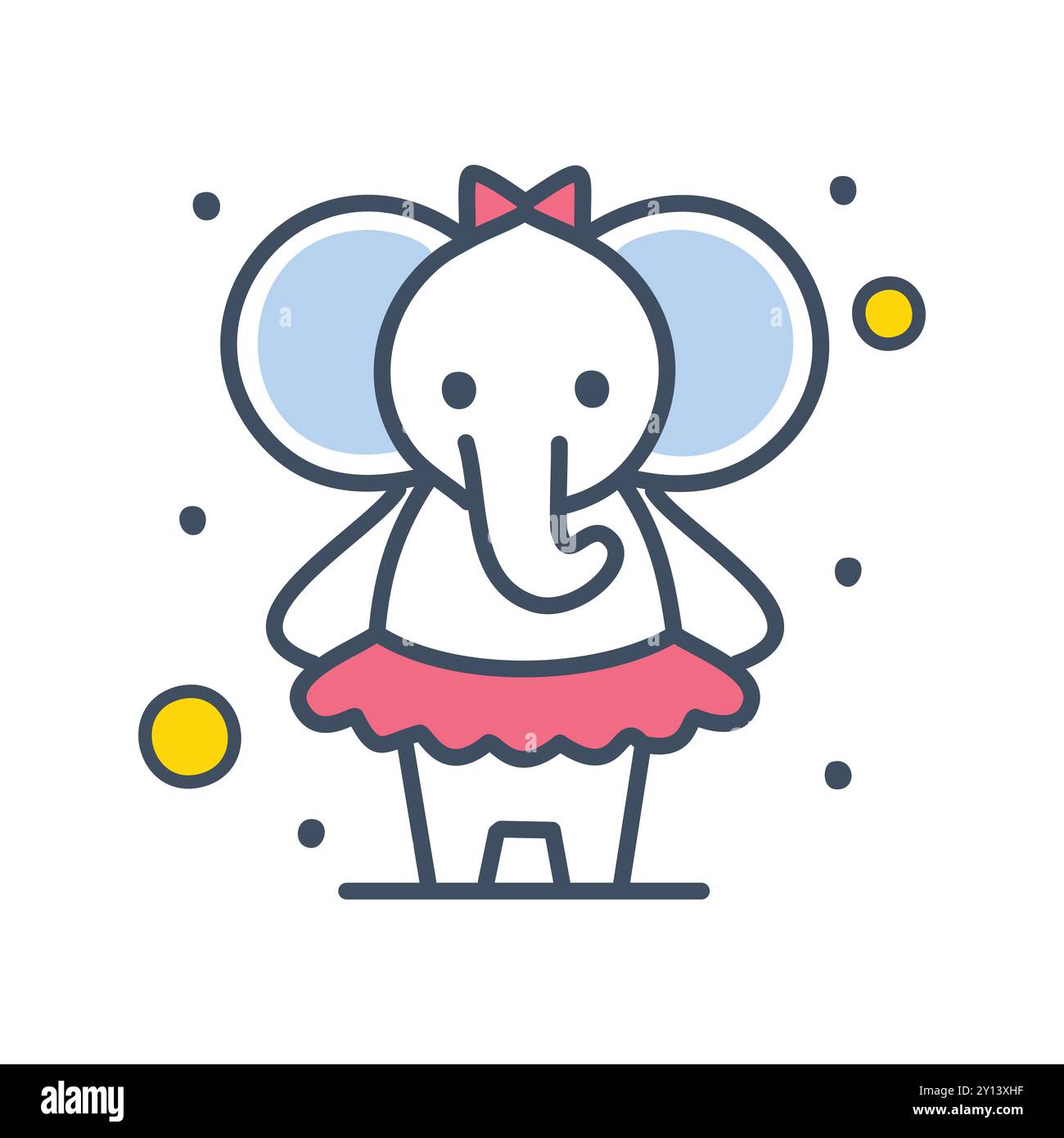 Cute elephant in tutu. Adorable cartoon elephant wearing a pink tutu and bow. Perfect for children's books, apparel, and more. Stock Vector