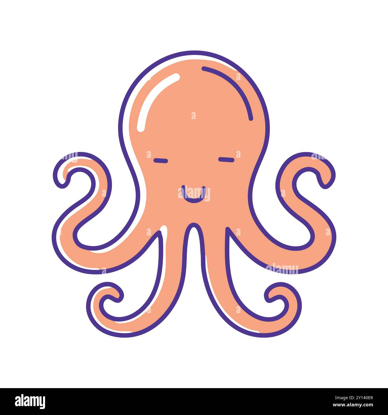 Cute octopus cartoon. Happy smiling octopus with eight tentacles. Perfect for kids, marine life, and ocean themed projects. Stock Vector