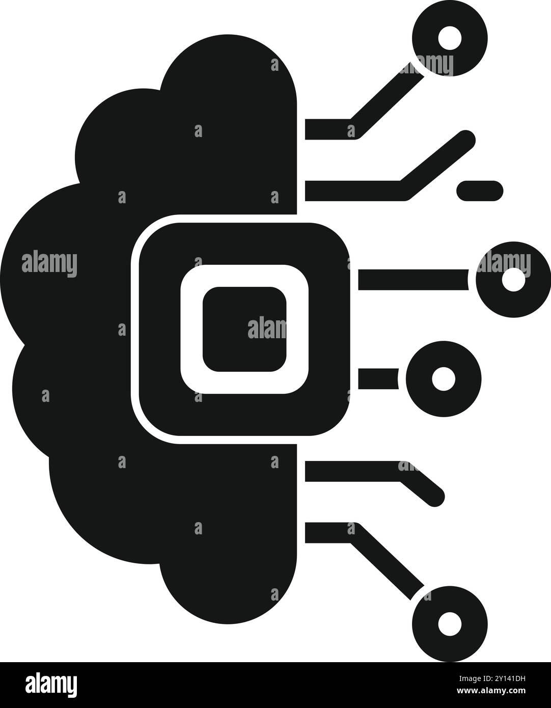 Black glyph icon representing the concept of cloud computing processing data for artificial intelligence Stock Vector