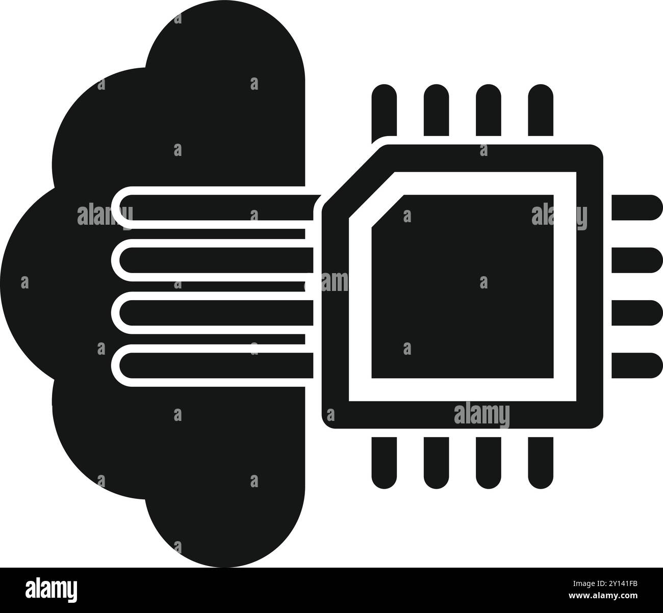 This simple vector icon represents a cloud computing system connected to data lines Stock Vector