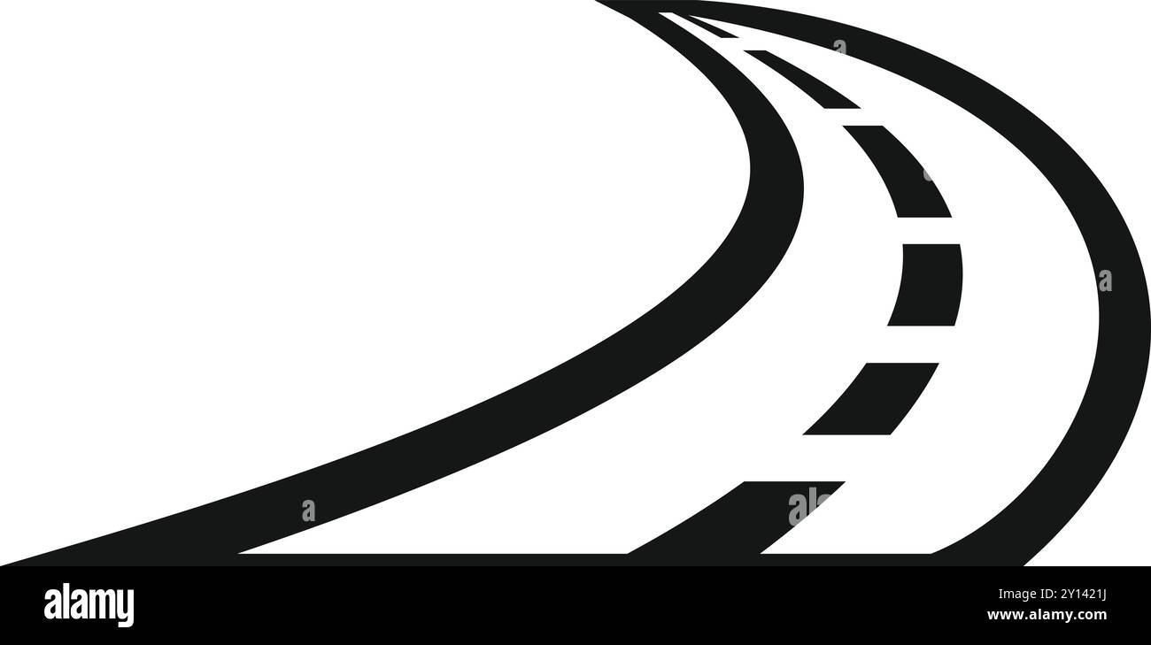 Simple black and white illustration of a winding road disappearing into ...