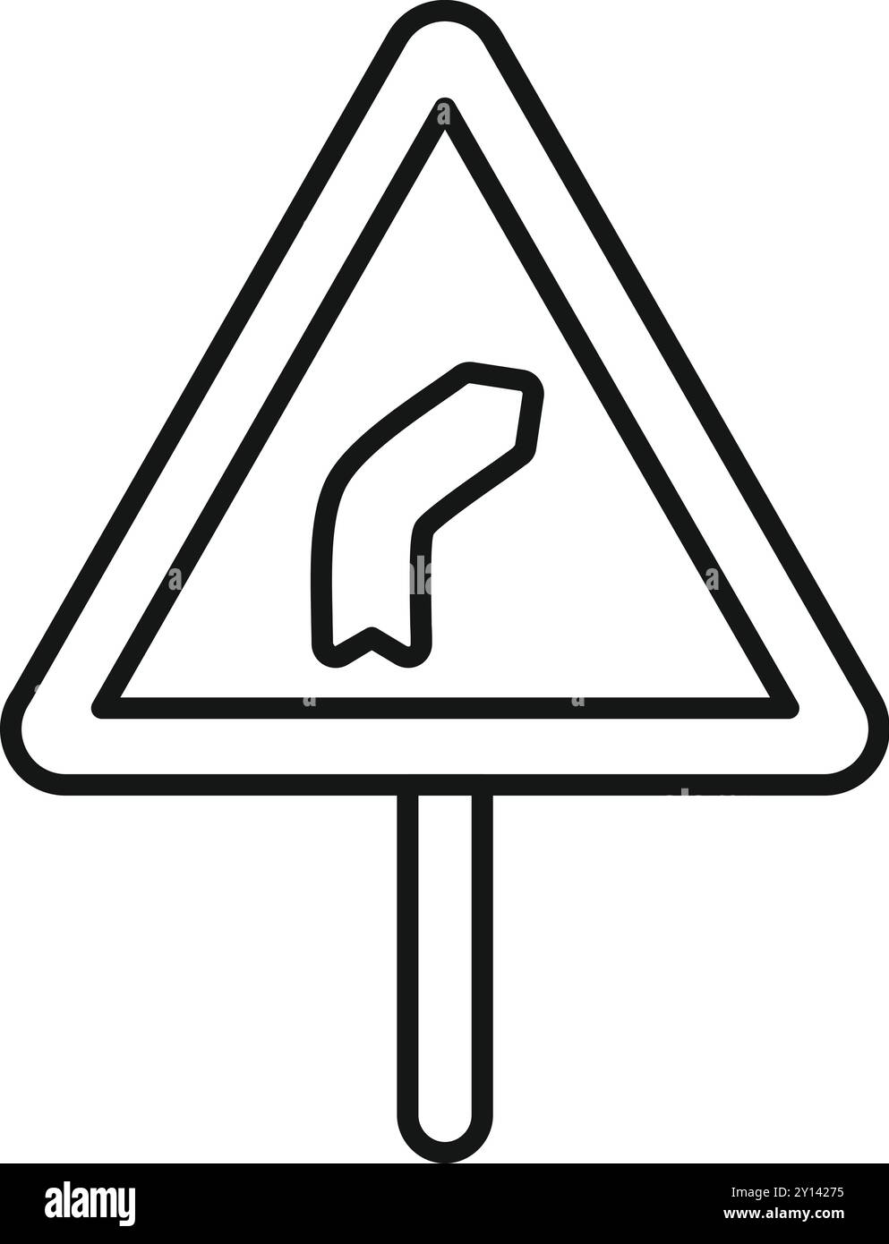 Simple black and white icon of a road sign indicating a left turn ahead ...
