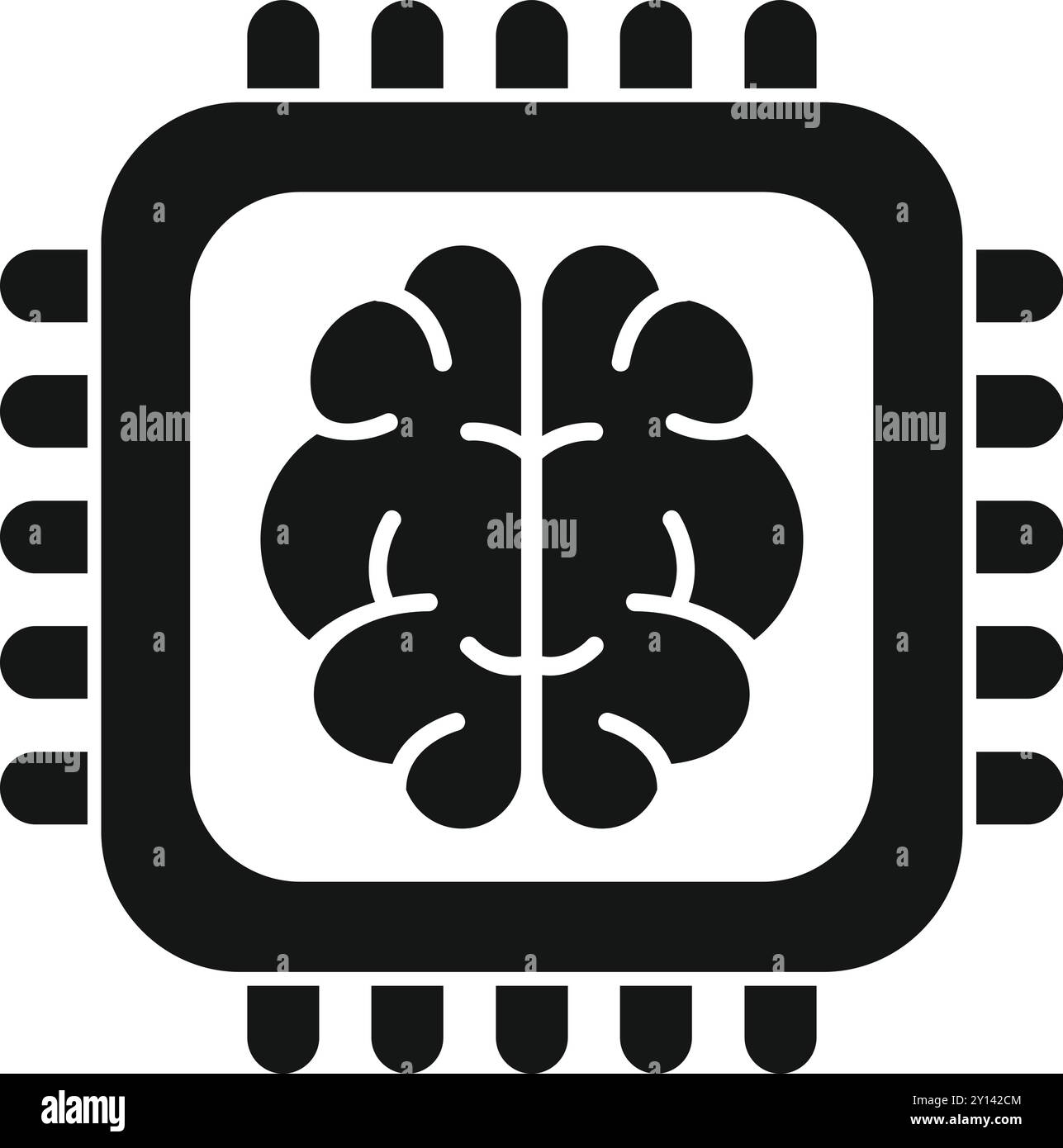 Simple vector icon of a human brain inside of a computer chip ...