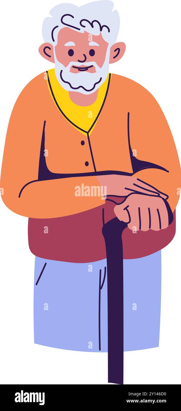 Elderly Man with Walking Stick Illustration Stock Vector Image & Art ...