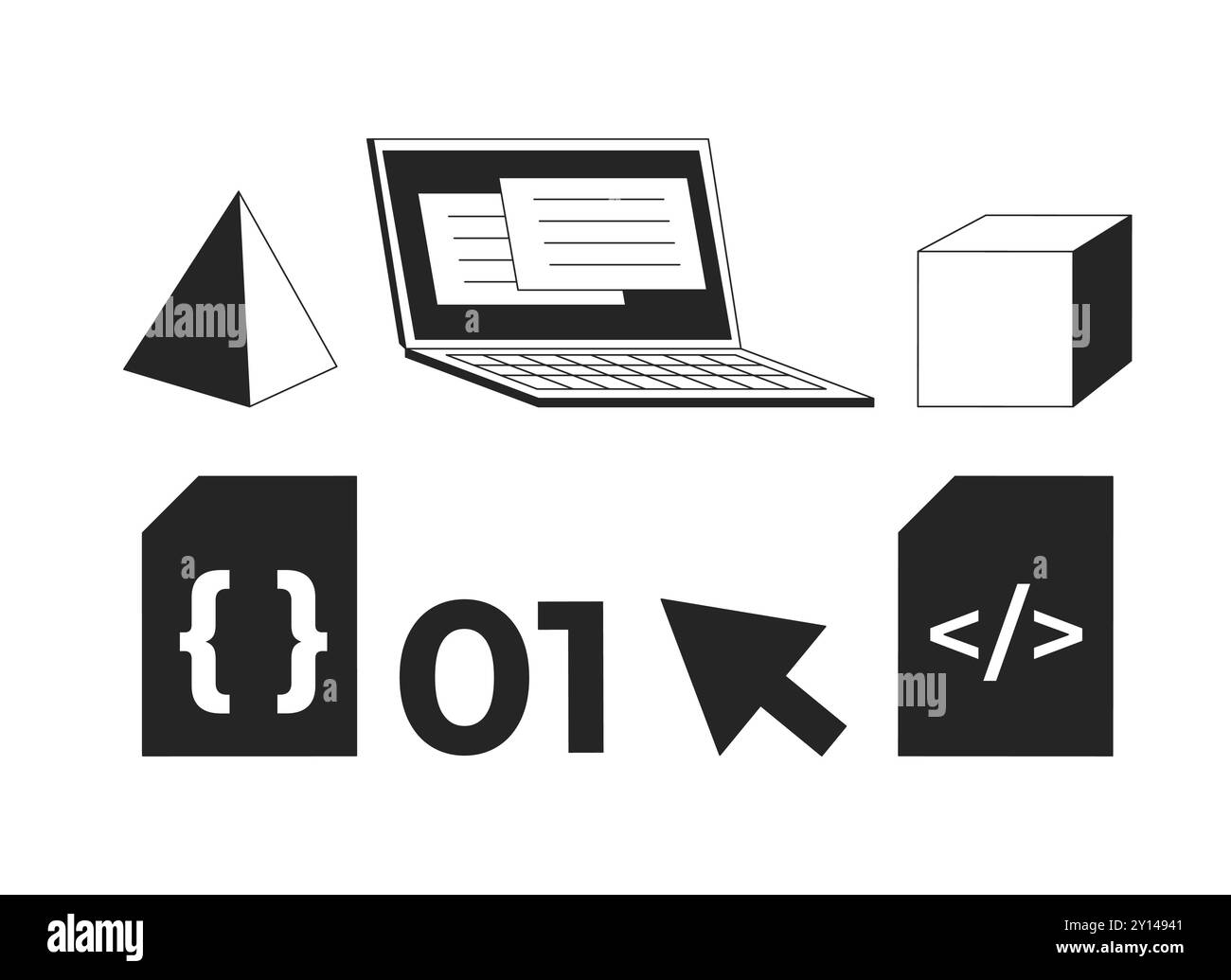 Web development tools black and white 2D line objects set Stock Vector