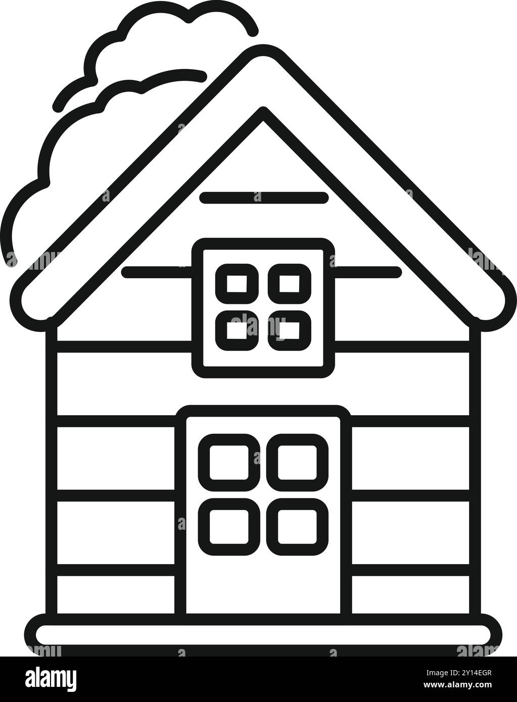 Line art vector icon of a sustainable wooden house with large windows ...