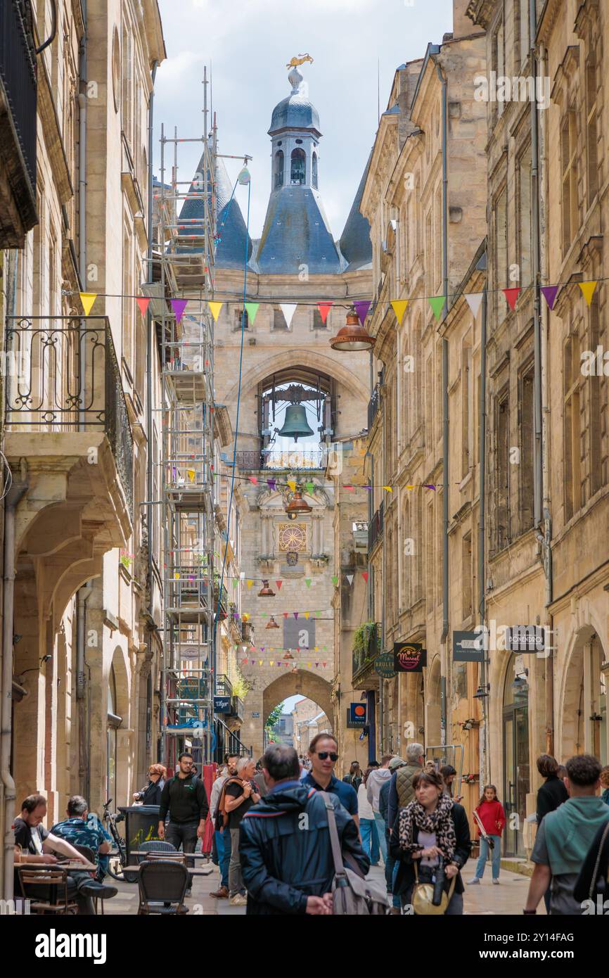 Bordeaux, France-May 18, 2024: Saint-James Street to the Big Bell of Bordeaux (Grosse cloche de Bordeaux), Bordeaux, France Stock Photo