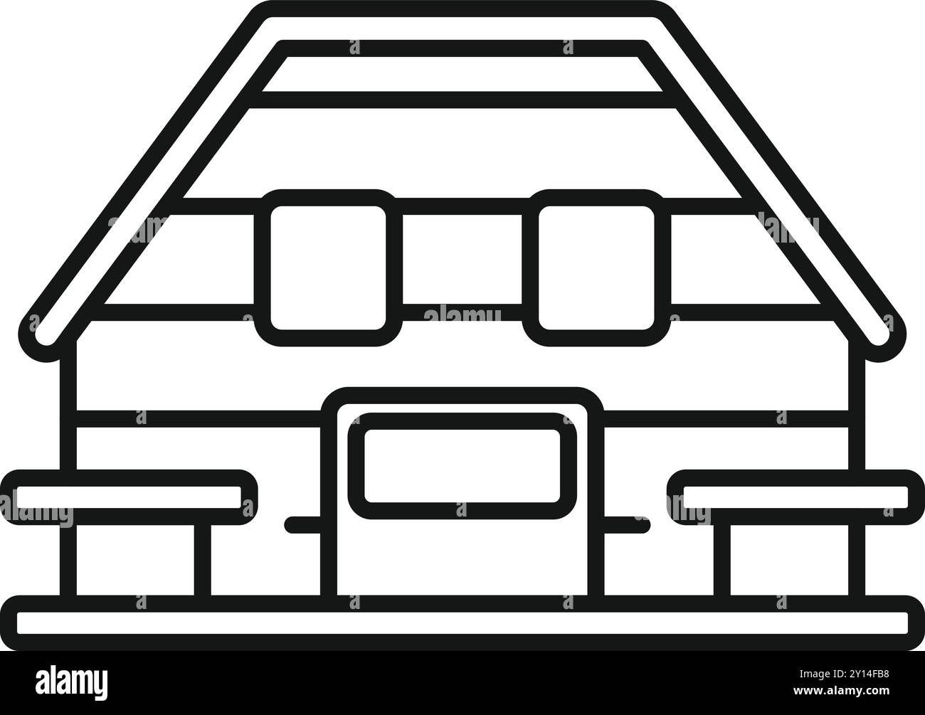 Simple vector of a street food stall offering takeaway meals with tables outside, perfect for projects about street food or restaurants Stock Vector