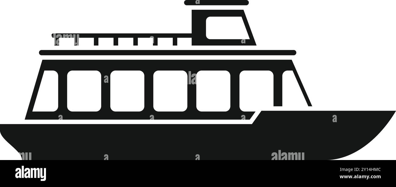 Black silhouette of a river boat floating on the water, simple icon ...