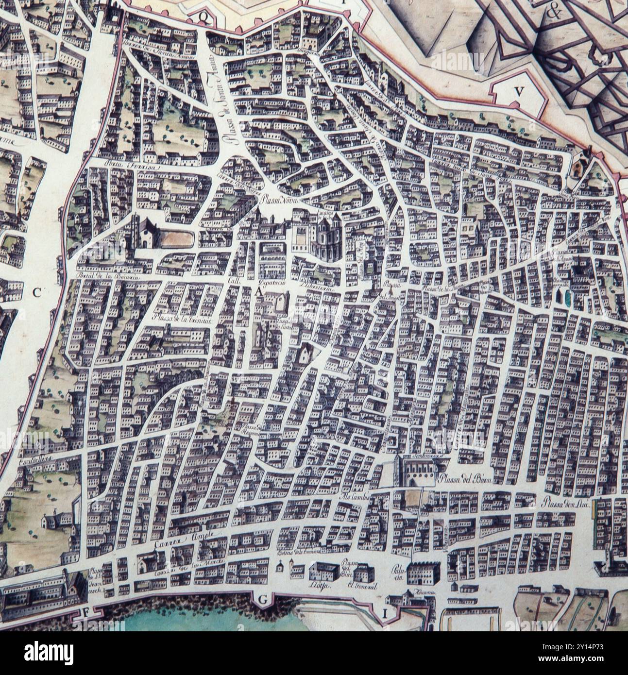 La Ribera Map MAP OF BARCELONA, LA RIBERA DISTRICT. 1716. 18TH CENTURY, ENGRAVING ...