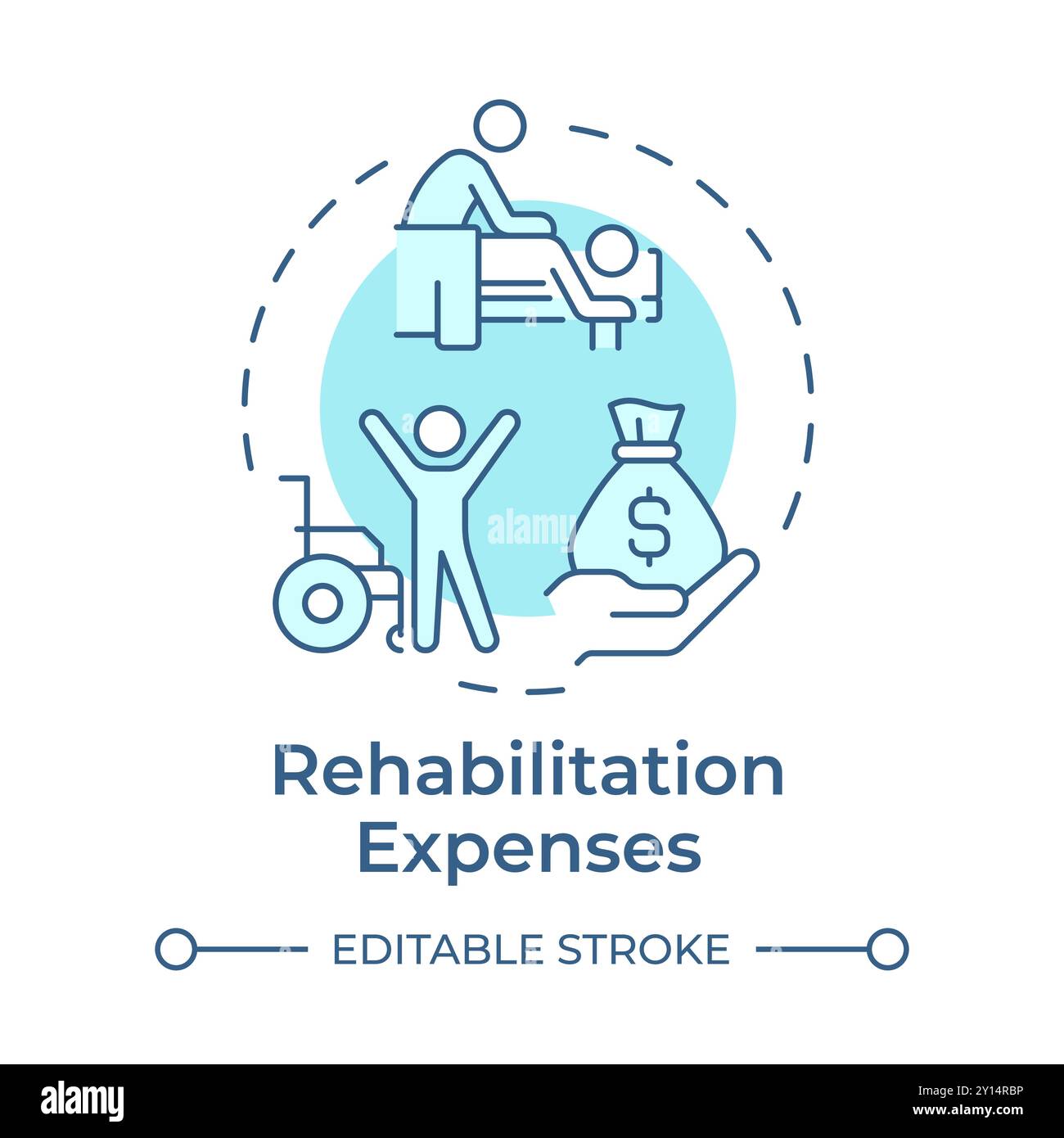 Rehabilitation expenses soft blue concept icon Stock Vector