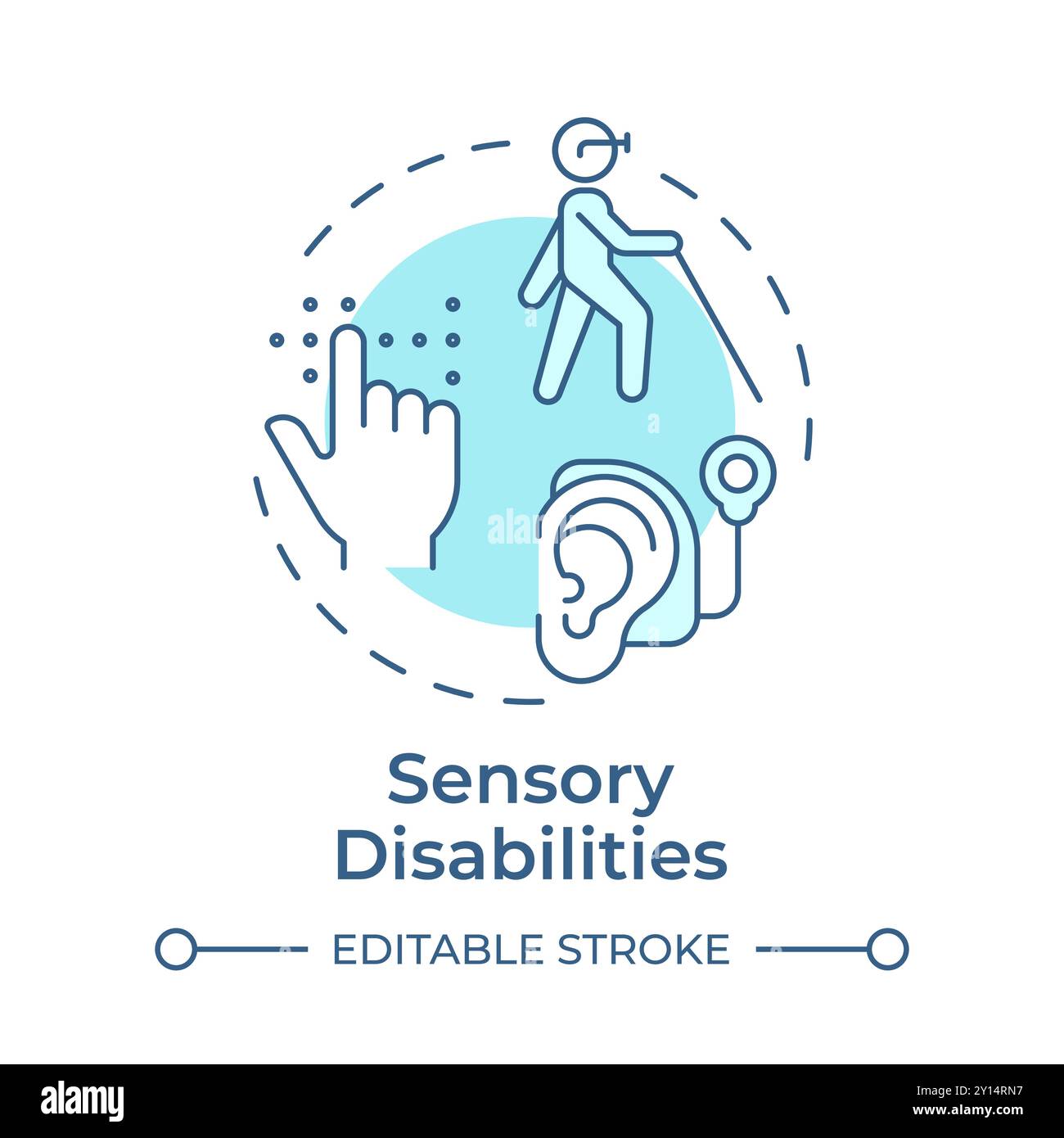 Sensory disabilities soft blue concept icon Stock Vector