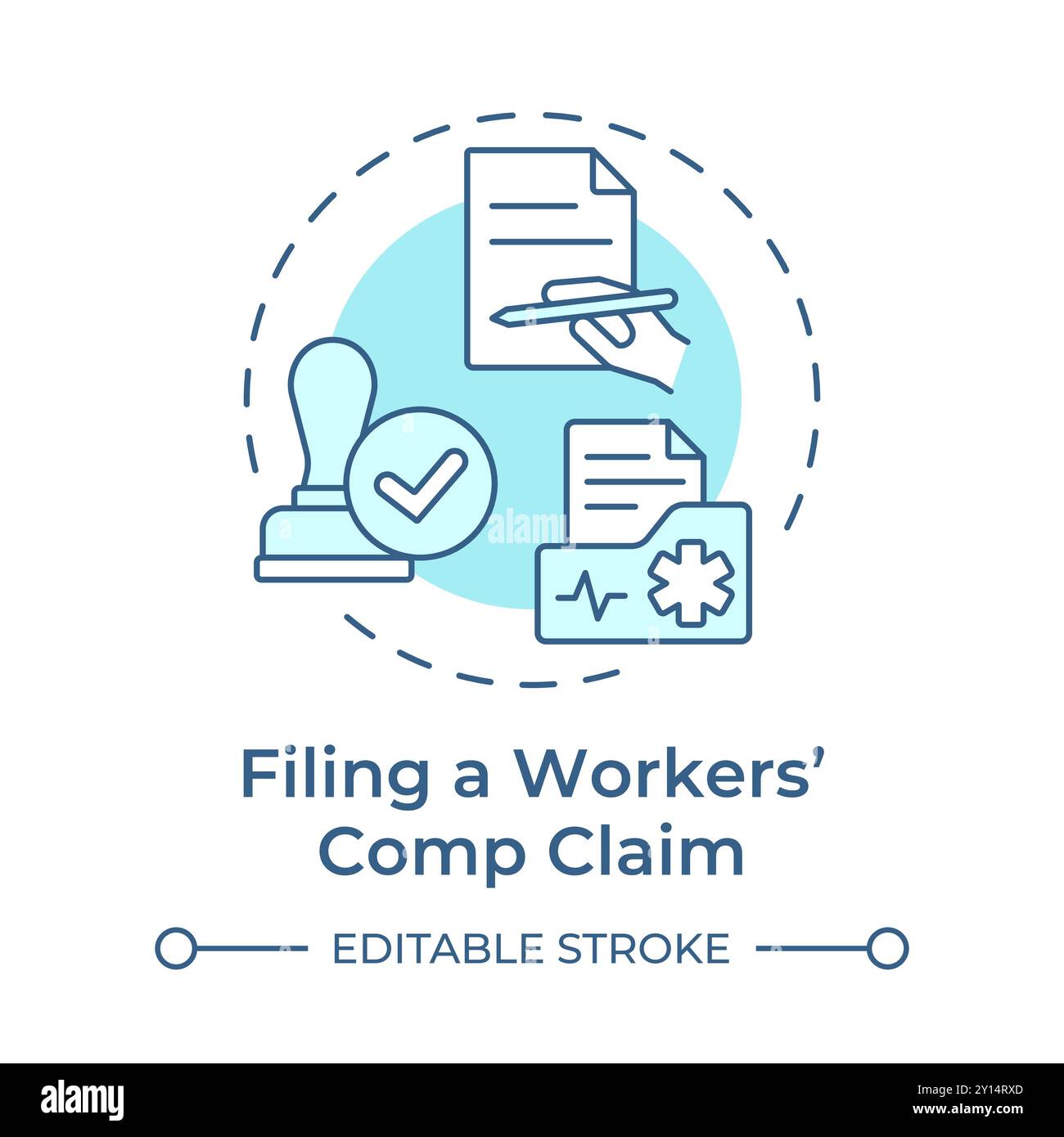Filing workers compensation claim soft blue concept icon Stock Vector