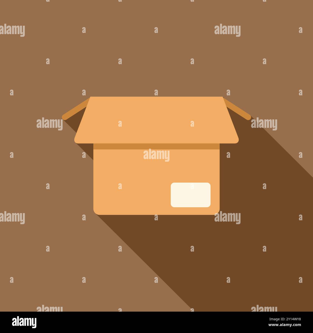 Open cardboard box with label icon in flat style with long shadow on ...