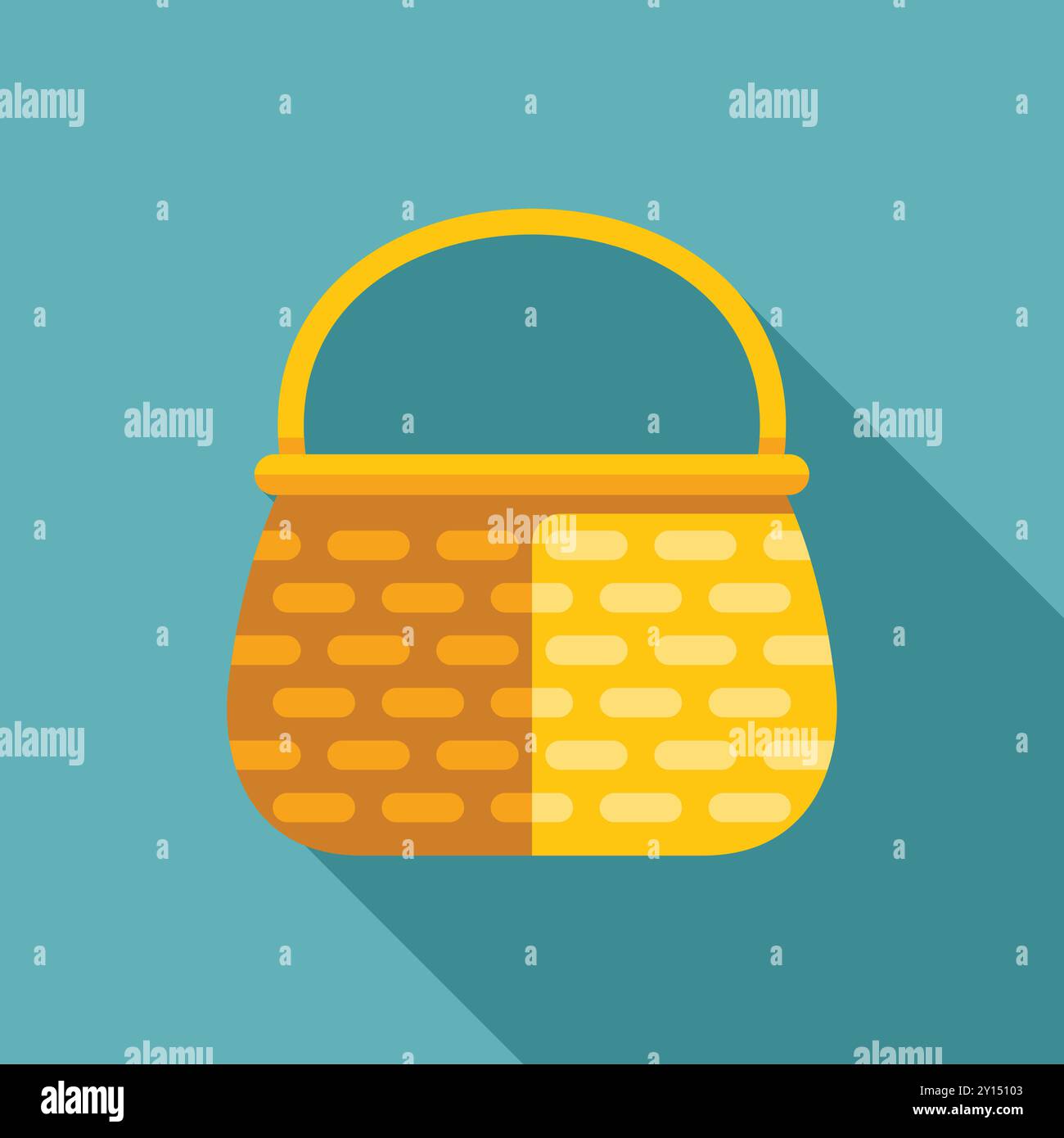 Empty wicker basket with a long shadow on a blue background, perfect ...