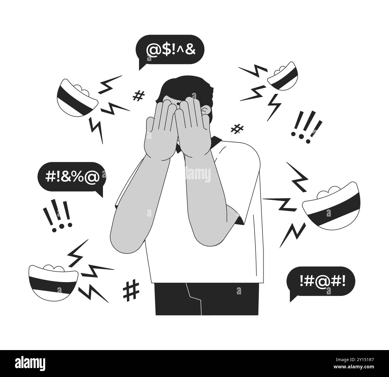 Victim bullying black and white 2D illustration concept Stock Vector