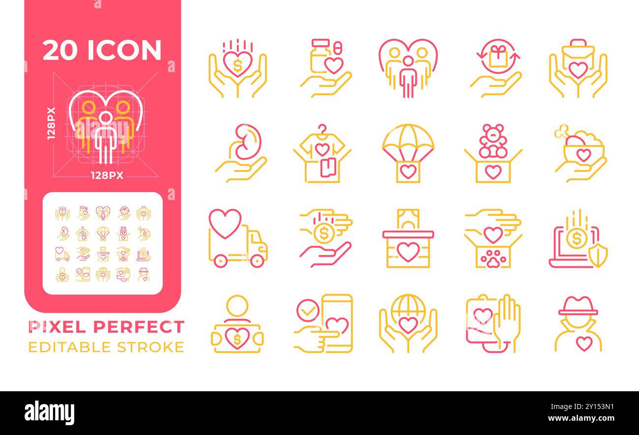 Donation two color line icons set Stock Vector