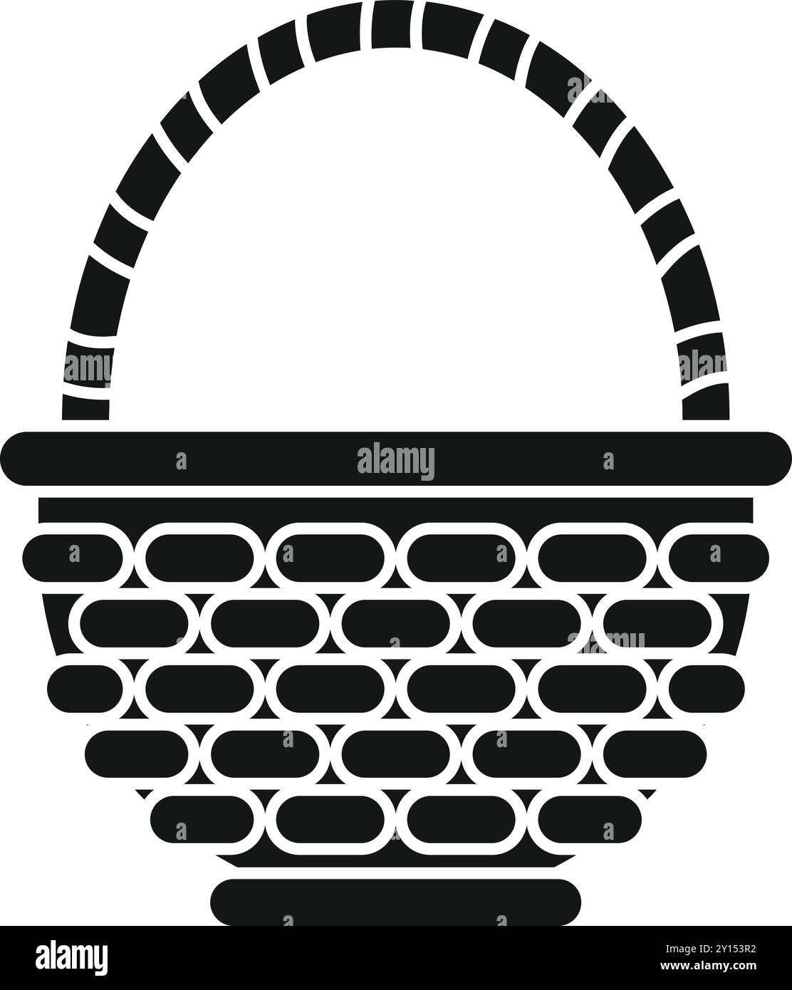 Empty wicker basket with handle for carrying food, picnic basket icon ...
