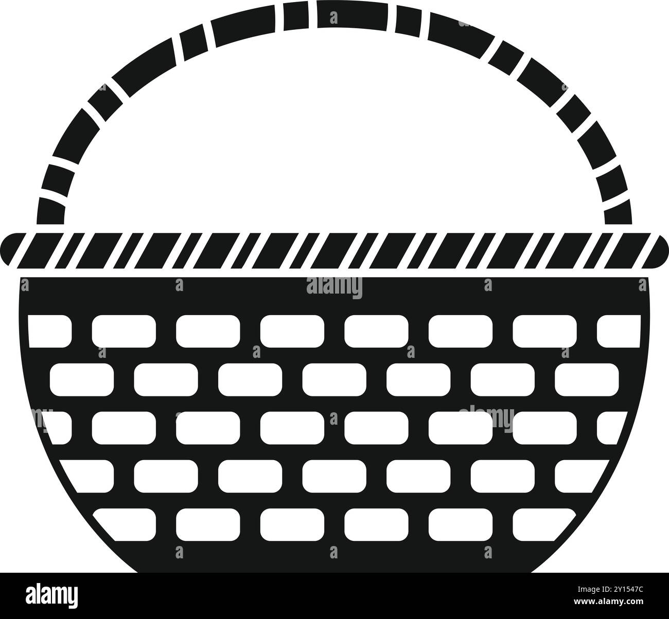This simple black and white vector icon depicts an empty wicker picnic ...