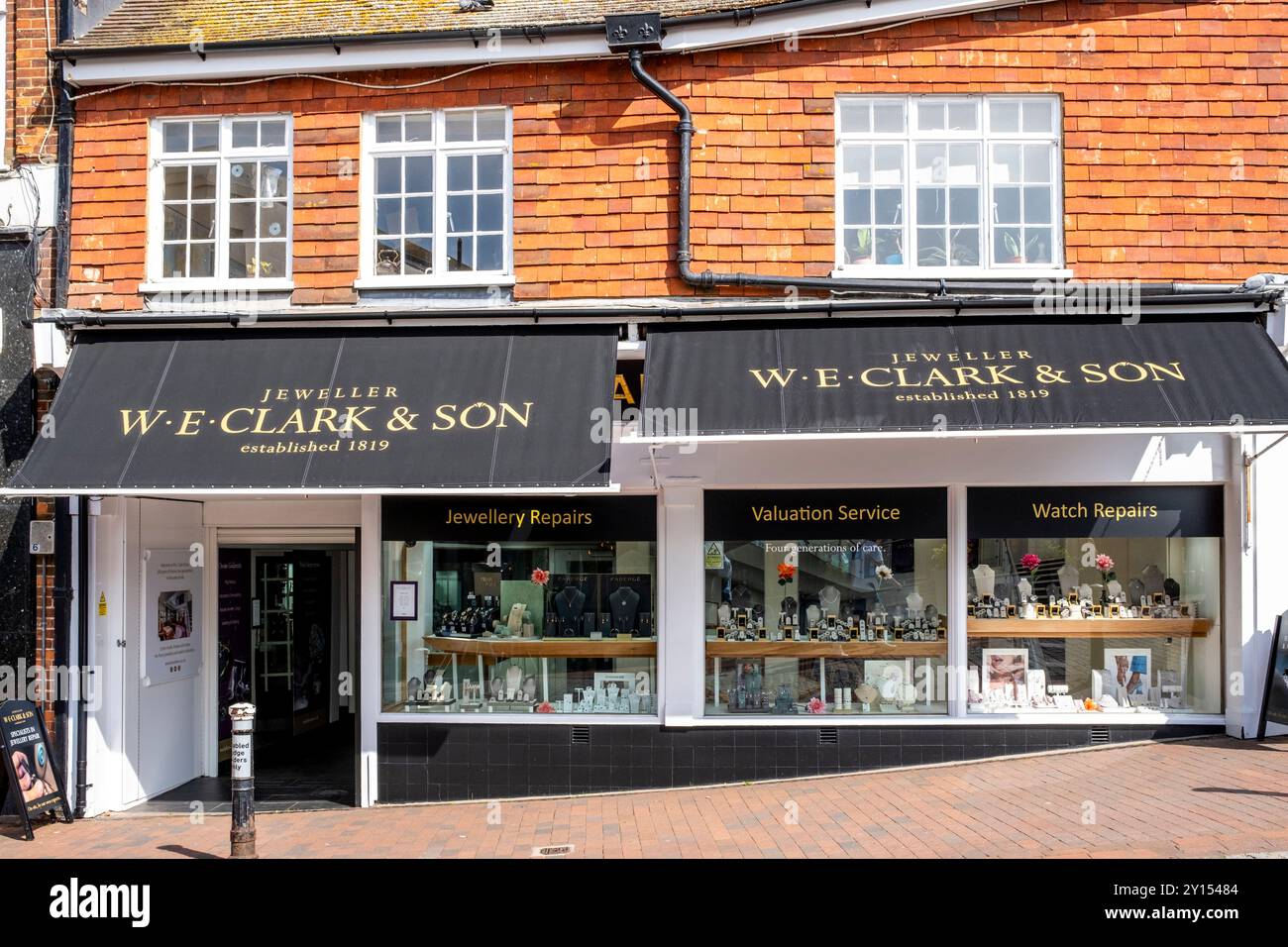 W.E Clark & Son Jewellers, High Street, Sussex, Uk. Stock Photo