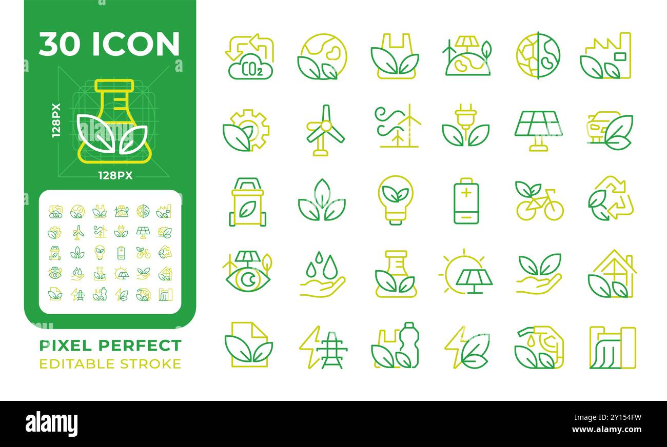 Ecology two color line icons set Stock Vector