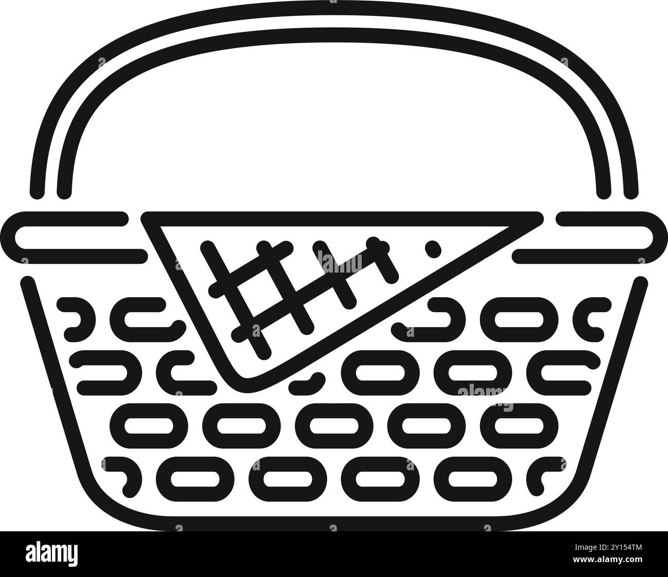 Woven picnic basket with checkered cloth inside on white background ...