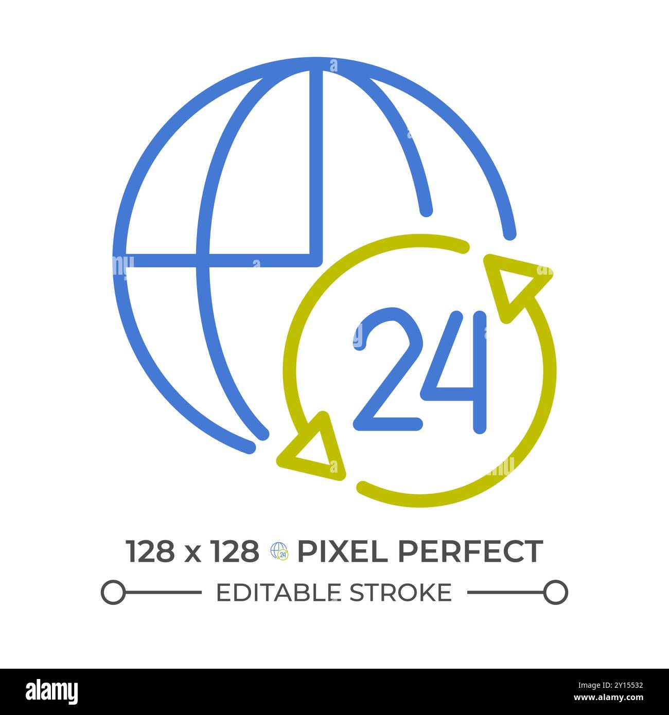 Nonstop worldwide support service two color line icon Stock Vector