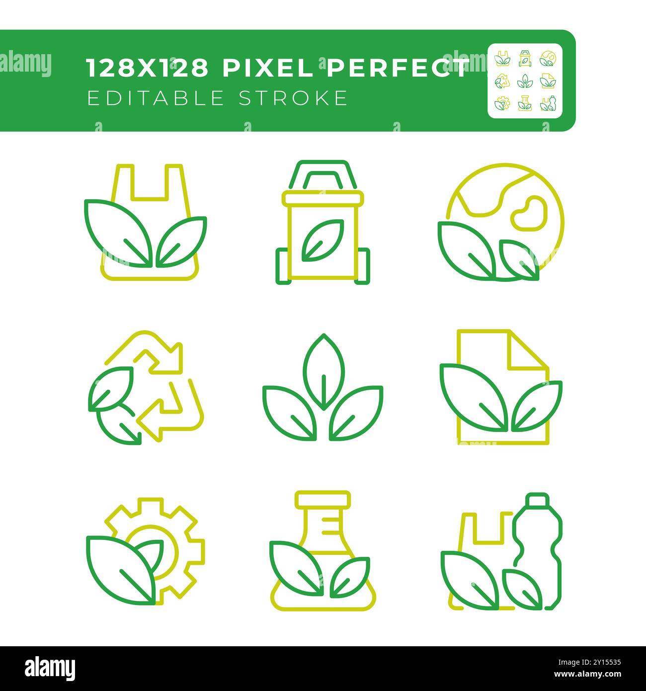 Eco-friendly practices two color line icons set Stock Vector