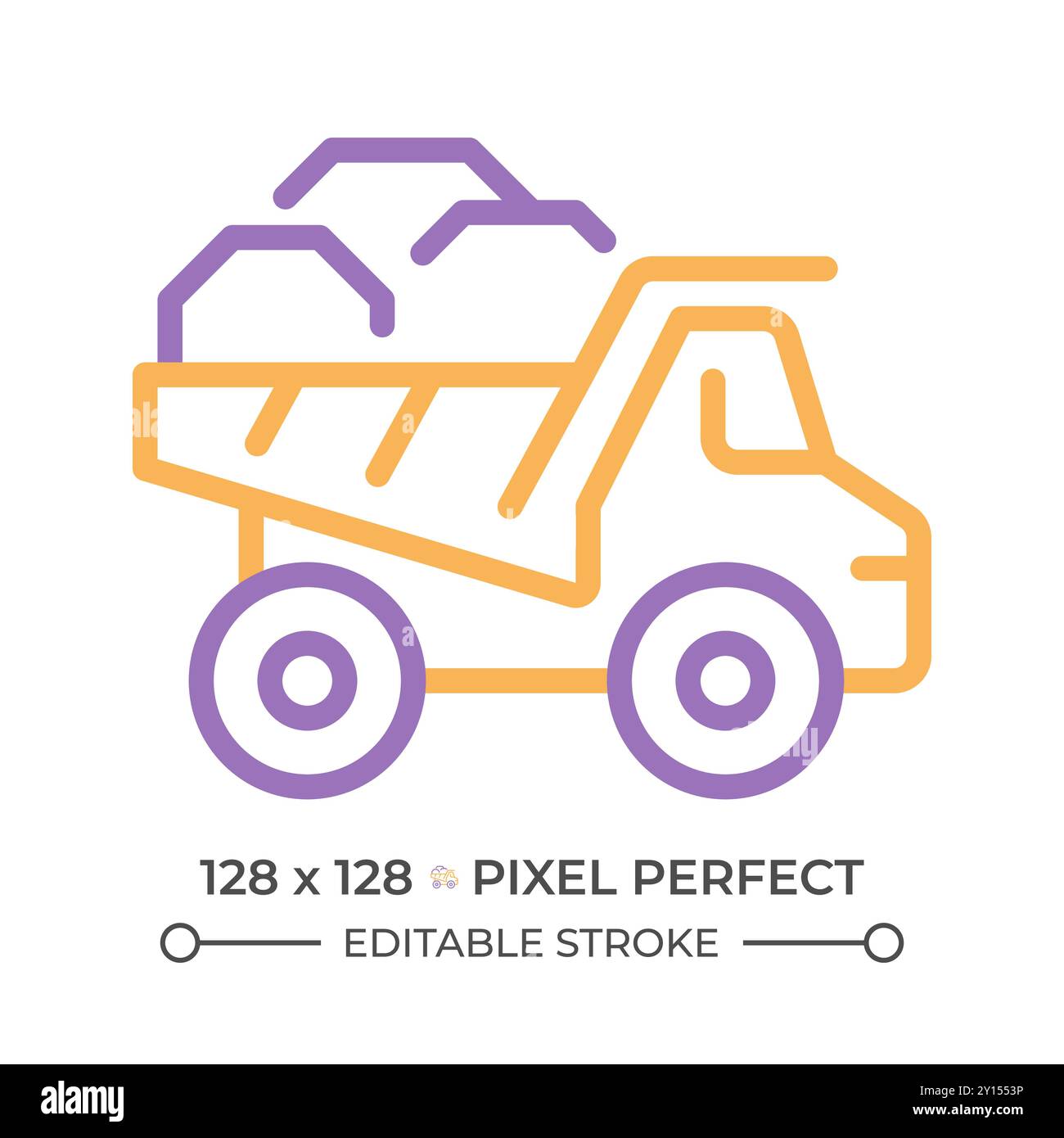 Dump truck two color line icon Stock Vector