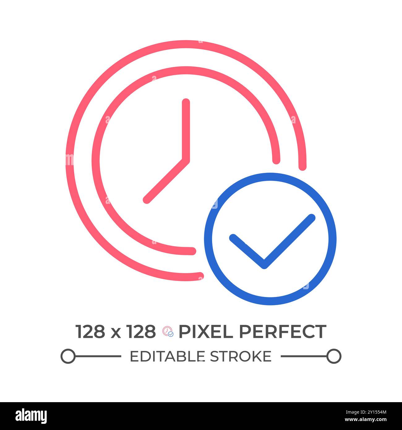 Clock with check mark two color line icon Stock Vector