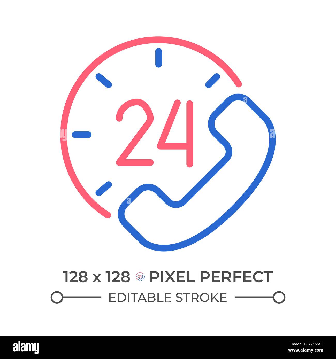 Round-the-clock support two color line icon Stock Vector