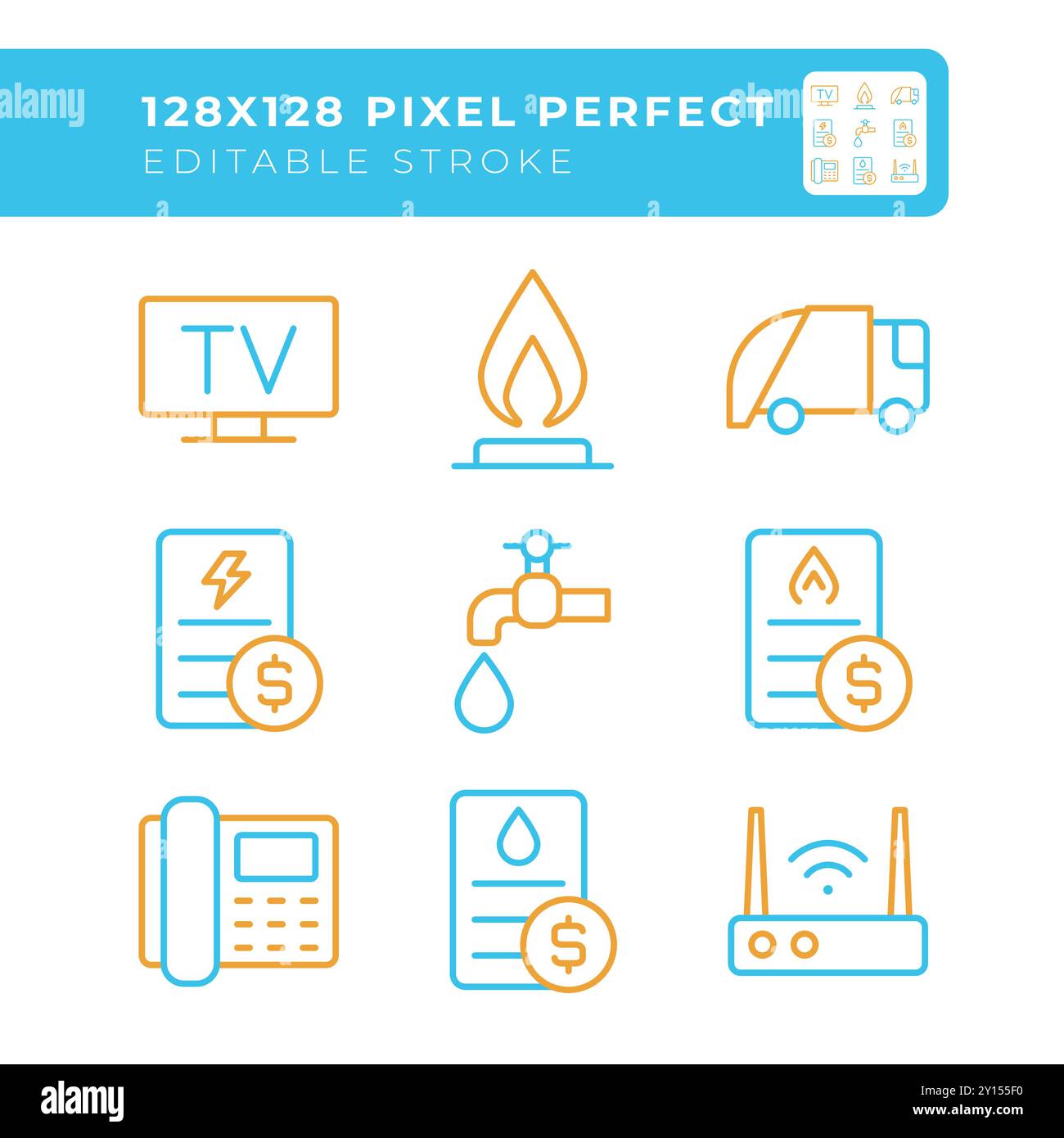 Utility service two color line icons set Stock Vector