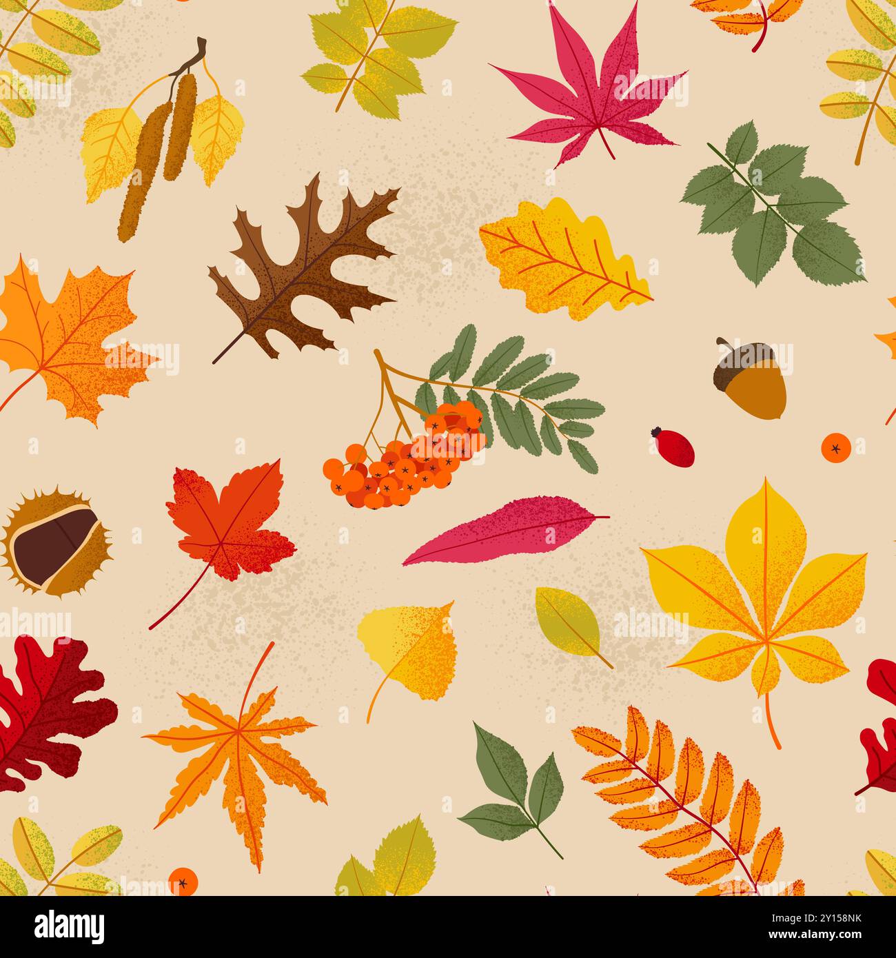 Autumn seamless pattern with different leaves. Vector illustration in ...