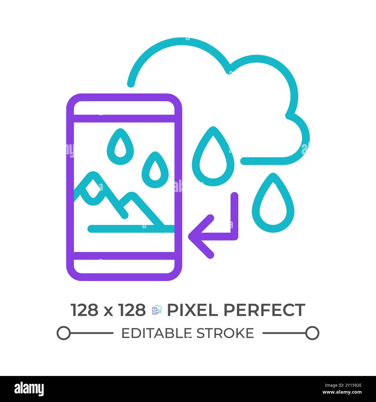 Augmented virtuality and weather forecast two color line icon Stock Vector