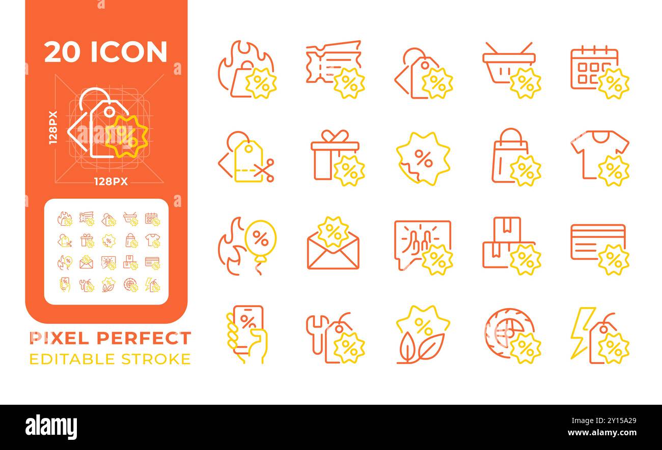 Discounts two color line icons set Stock Vector