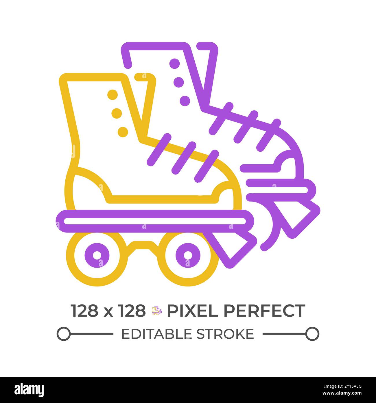 Disco roller skates pixel perfect two color line icon Stock Vector
