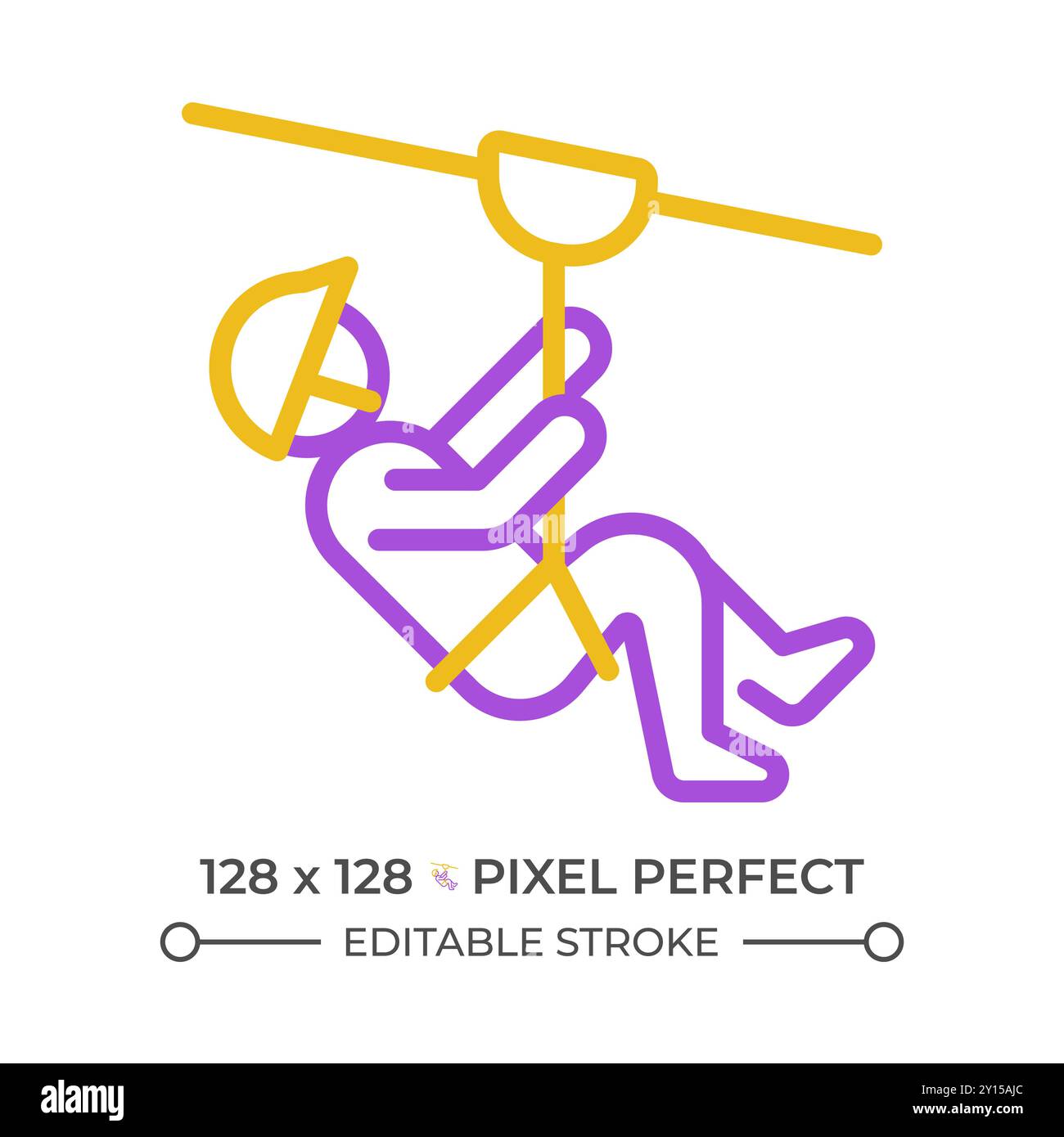 Zip line ride pixel perfect two color line icon Stock Vector