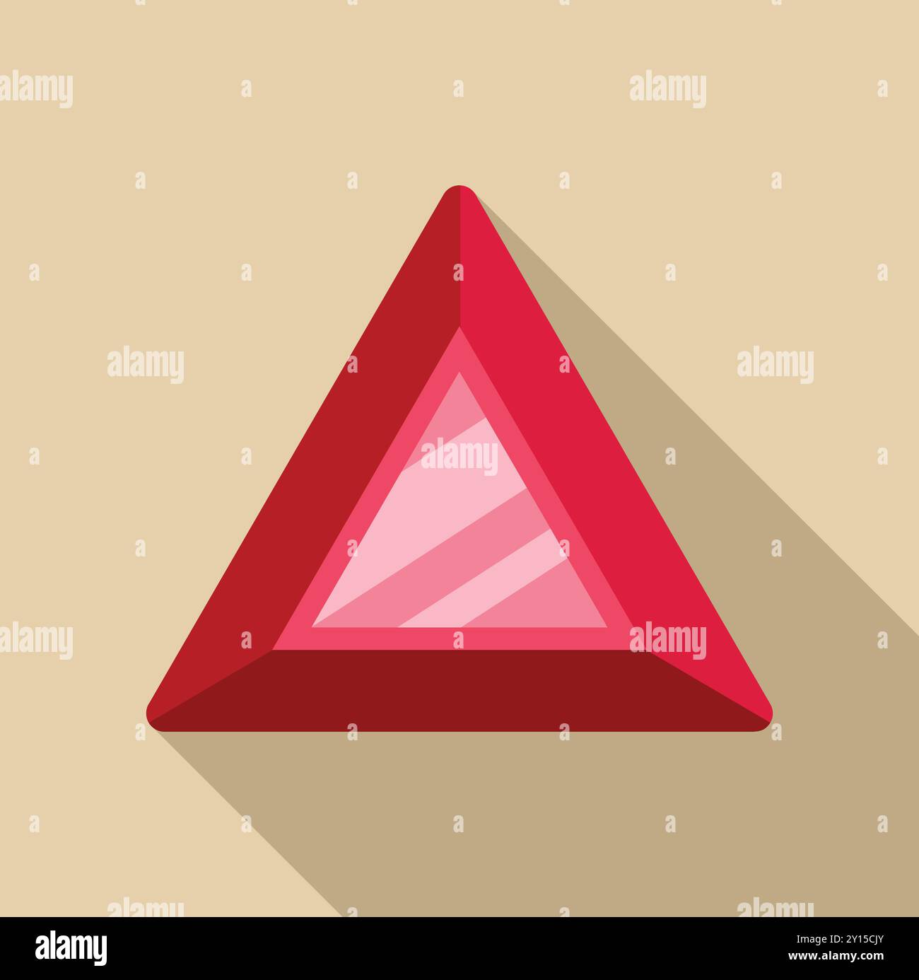 Red triangle gemstone is shining with light reflecting off its facets Stock Vector