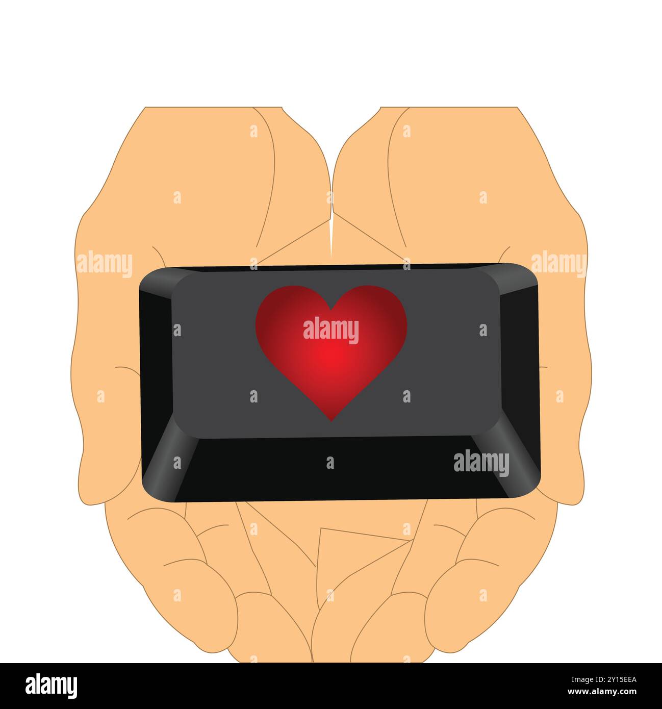 Human hands holding a keyboard button with a heart Stock Vector