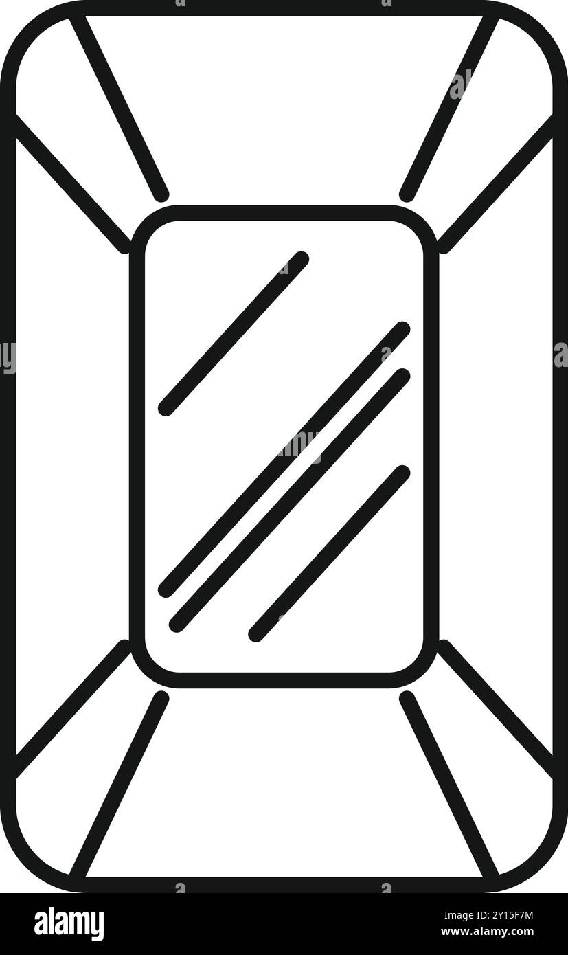 Simple vector icon of a rectangular mirror with rounded corners reflecting light, perfect for interior design and home decor projects Stock Vector