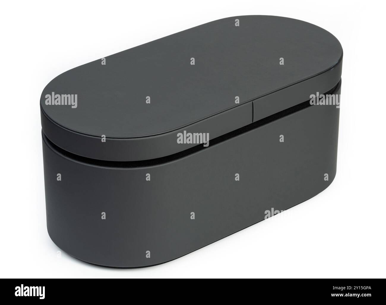 Oval shape black box perspective view isolated on white studio background Stock Photo