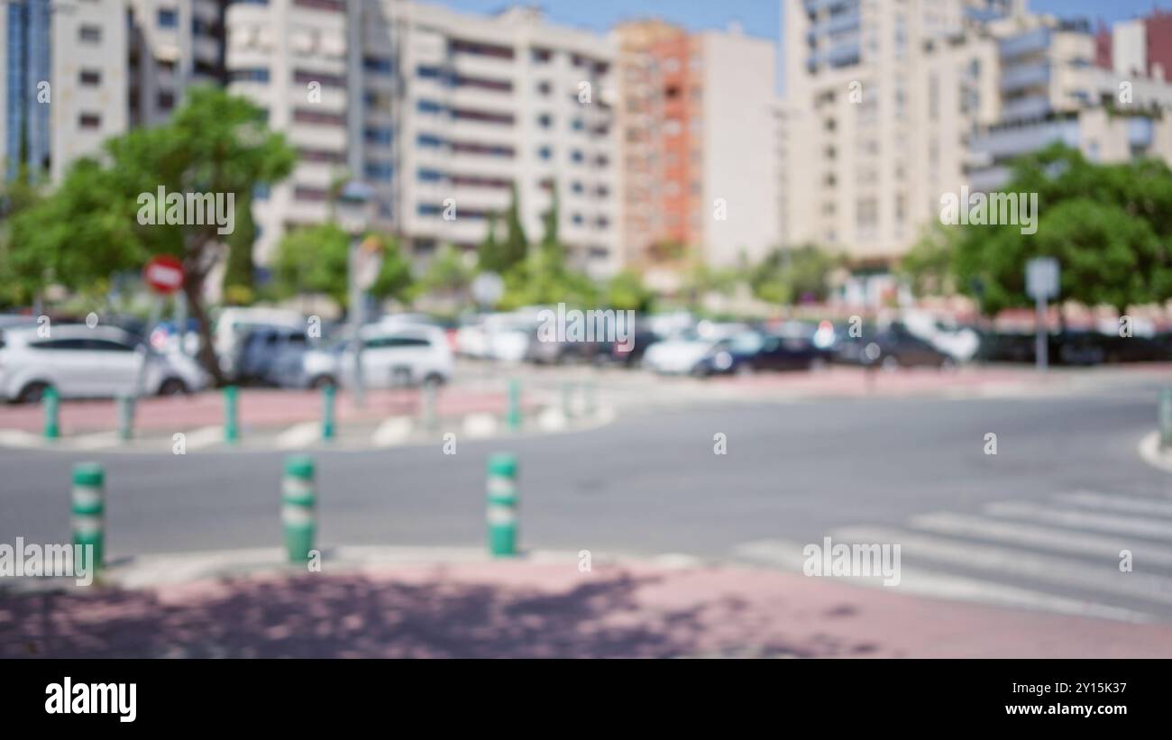 Urban scene with blurred background showing defocused buildings, cars ...