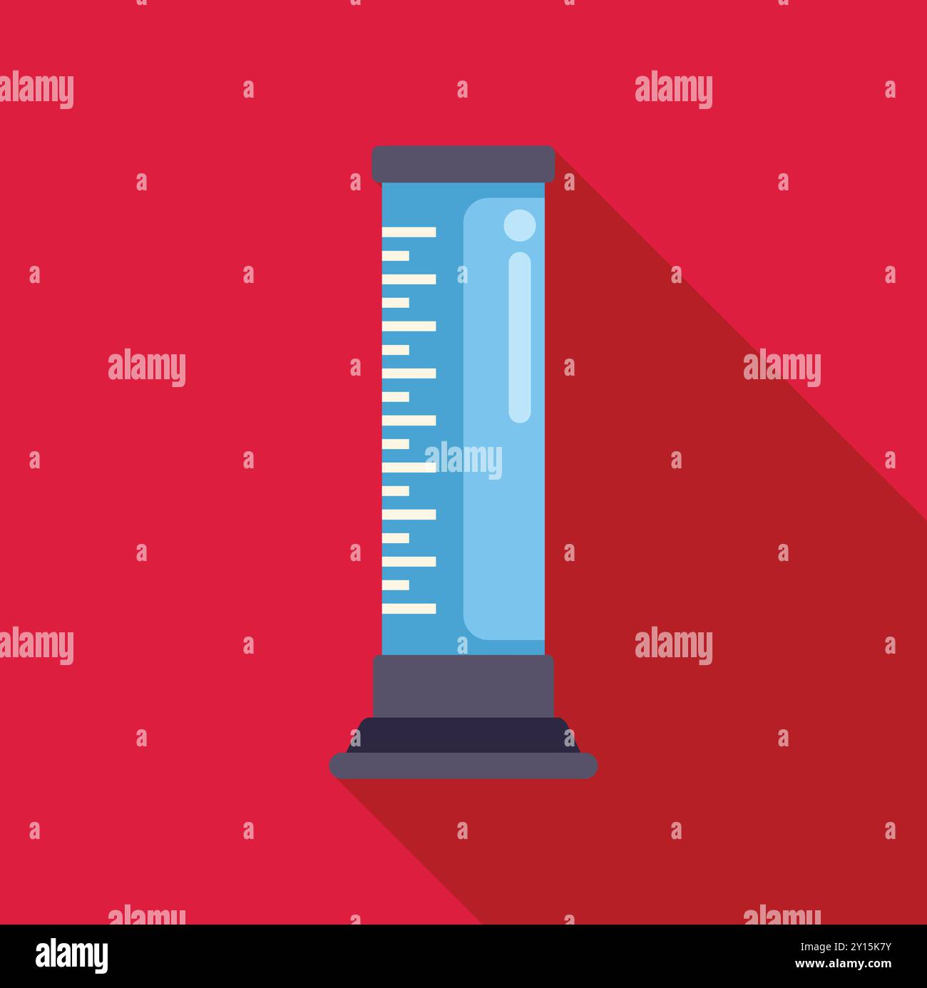 Graduated cylinder casting a long shadow is standing on a plain red background Stock Vector