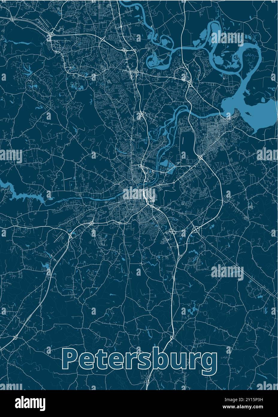Petersburg, Virginia, United States artistic blueprint poster map Stock ...