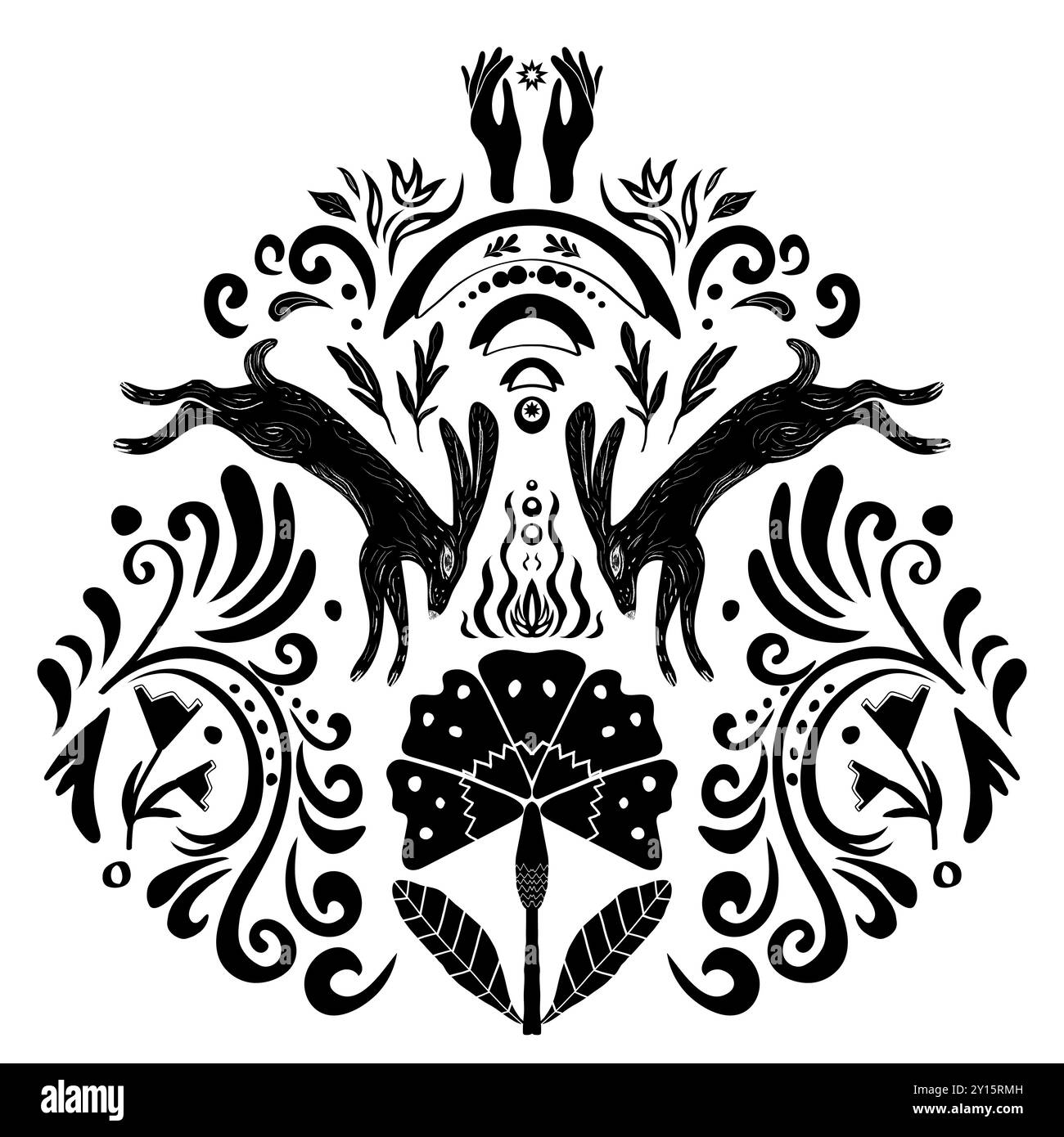 rabbit-and-folklore-patterns-are-a-mystical-vector-poster-black-and-white-prints-on-clothes-fabric-postcards-posters-2Y15RMH.jpg