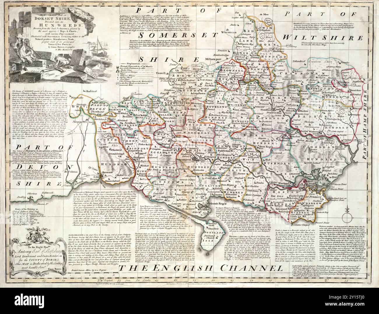 An accurate 18th century vintage - An Accurate 18th Century Vintage Map Print Outlines The English County Of Dorset Or Dorsetshire England Uk The Map Clearly Marks Towns Roads And Topographical Features Hundreds John Bowles And Robert Sayer 1767 Antique Print 2Y15TJ0 